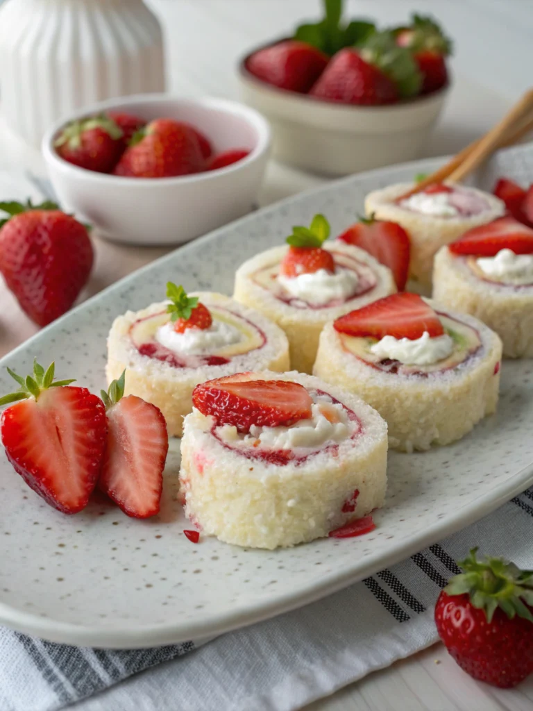 Strawberry Shortcake Cheesecake Dessert Sushi Rolls